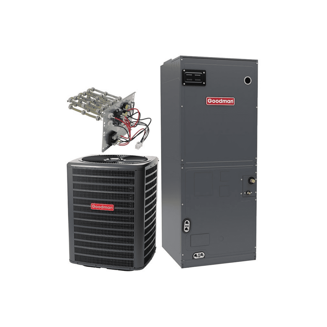 Goodman 2.5 Ton Full Heat Pump System 14.3 SEER2 5KW 17" Wide R-32, GLZS4BA3010, AMST30BU1300, HKTSN05X1